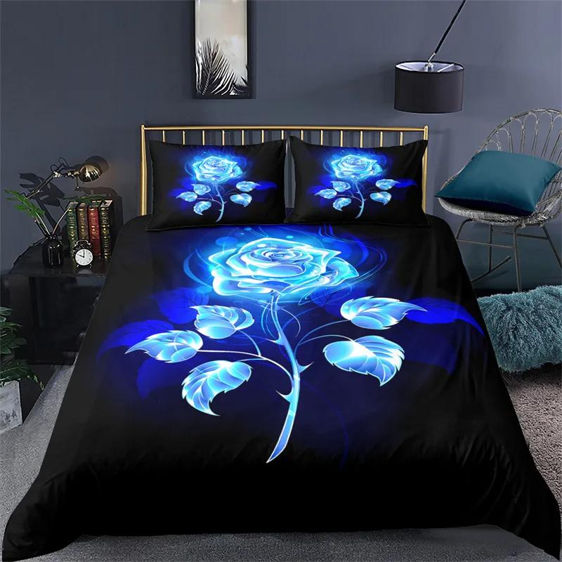 Golden Rose Floral Bedding Set Queen Romantic Style Fairy Girl Heart Duvet Cover Set Microfiber Valentine'S Day Comforter Cover