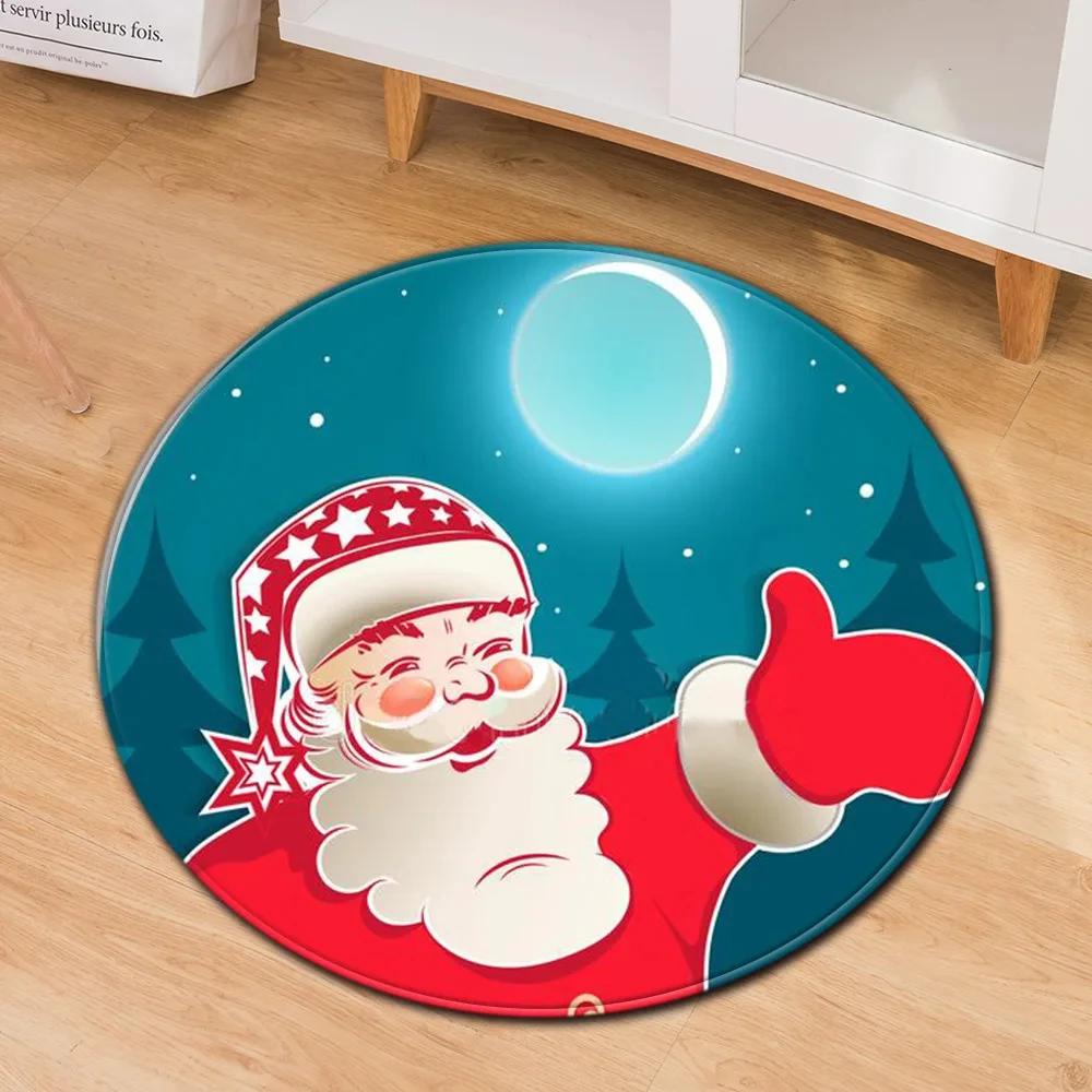 Santa Claus Round Carpet Christmas Theme Rug for Kids Teen New Year's Gift Living Room Bedroom Decor Anti-Slip Circle Floor Mat