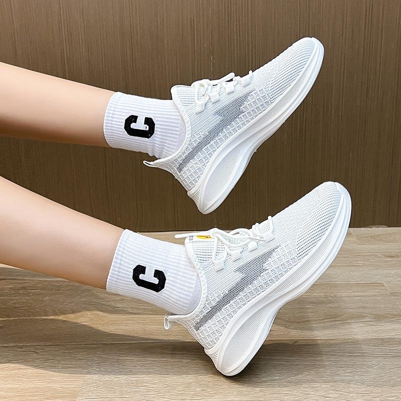Flying woven women's shoes summer new student sports shoes breathable running shoes versatile shallow mouth casual shoes