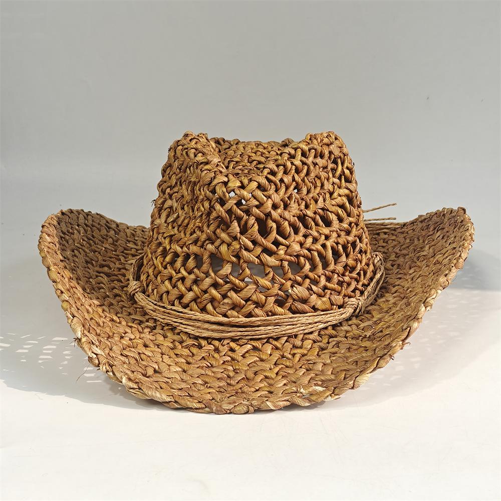 Hollow straw hat Summer sunshade cowboy hat Handwoven hat Outdoor sunscreen straw hat Corn husk