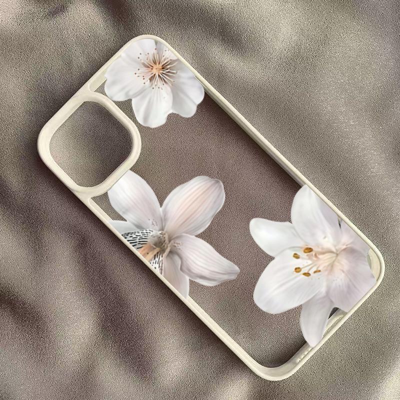 

Pink Cherry Blossom White Lily Pearl Art Phone Case for iPhone 17 16 15 14 13 12 11 Series Pro Max Plus Double Layer Protection iphone 15 Pro