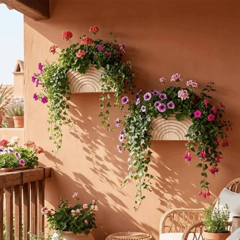 Wooden Wall-mounted Flower Rack Minimalist Handmade Semicircle Wall Planter with Foam Wall Storage Rack Wall Decors