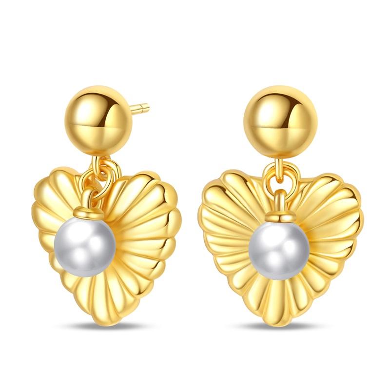 Women's 925 Silver Classic Gold Pearl Inlaid Earrings Elegant Suitable For Engagement Wedding Party Exquisite Jewelry