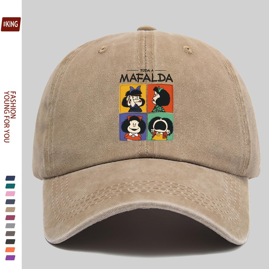 Simple Cartoon Four-Grid Printed Washed Vintage Soft Top Sunshade Baseball Cap Unisex Versatile Baseball Cap