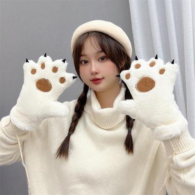 Versatile Winter Plus Velvet Thickened Warm Bear & Cat Paw Gloves for Kids & Parents