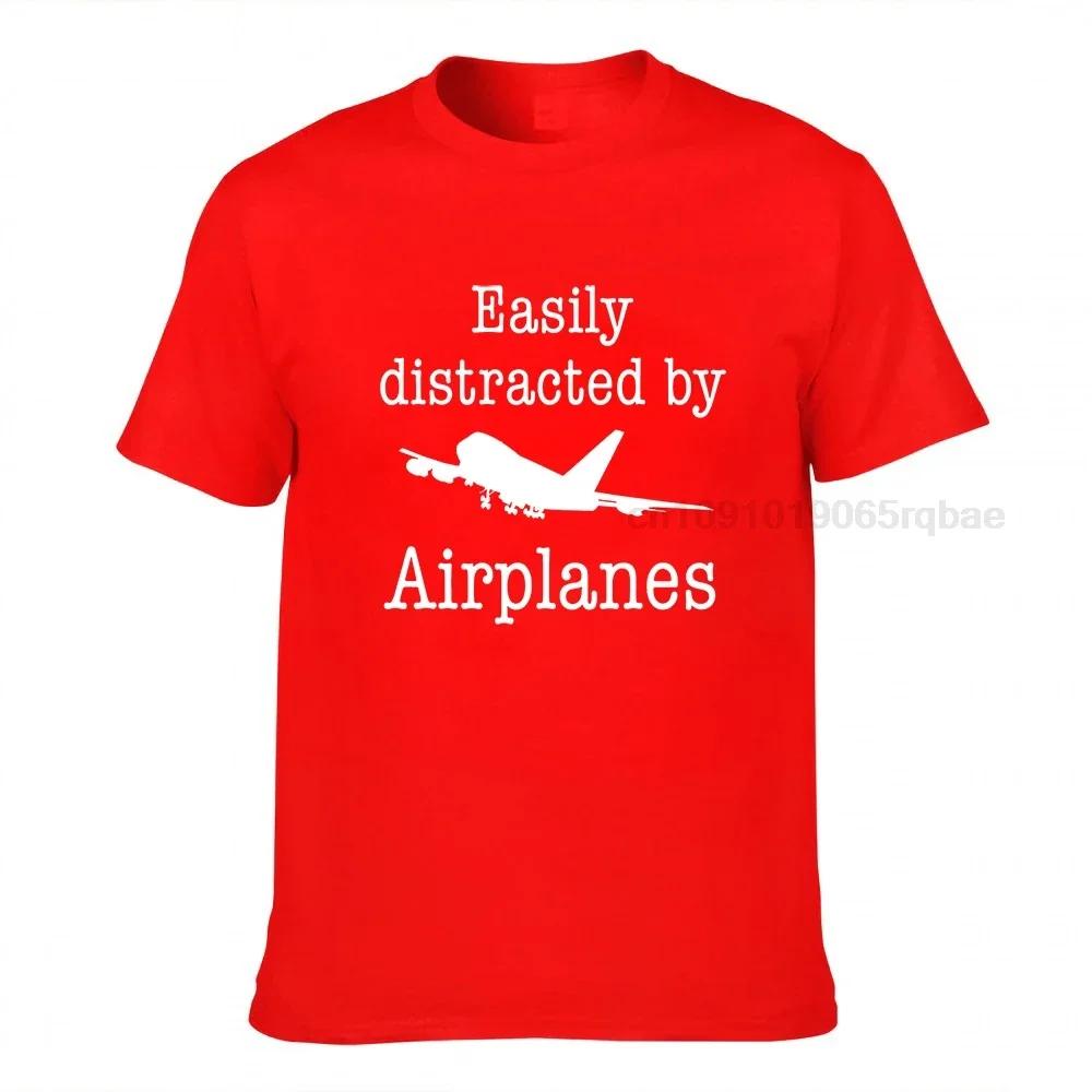 Easily Distracted By Airplanes Funny Pilot Flying Gift Tshirt Cotton Fitness Tight Tees Fitted Male Top Tshirts Slim Fit