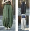 Pantalon de méditation en coton et lin pour femmes, pantalon décontracté ample et rétro littéraire en ramie et sable frit