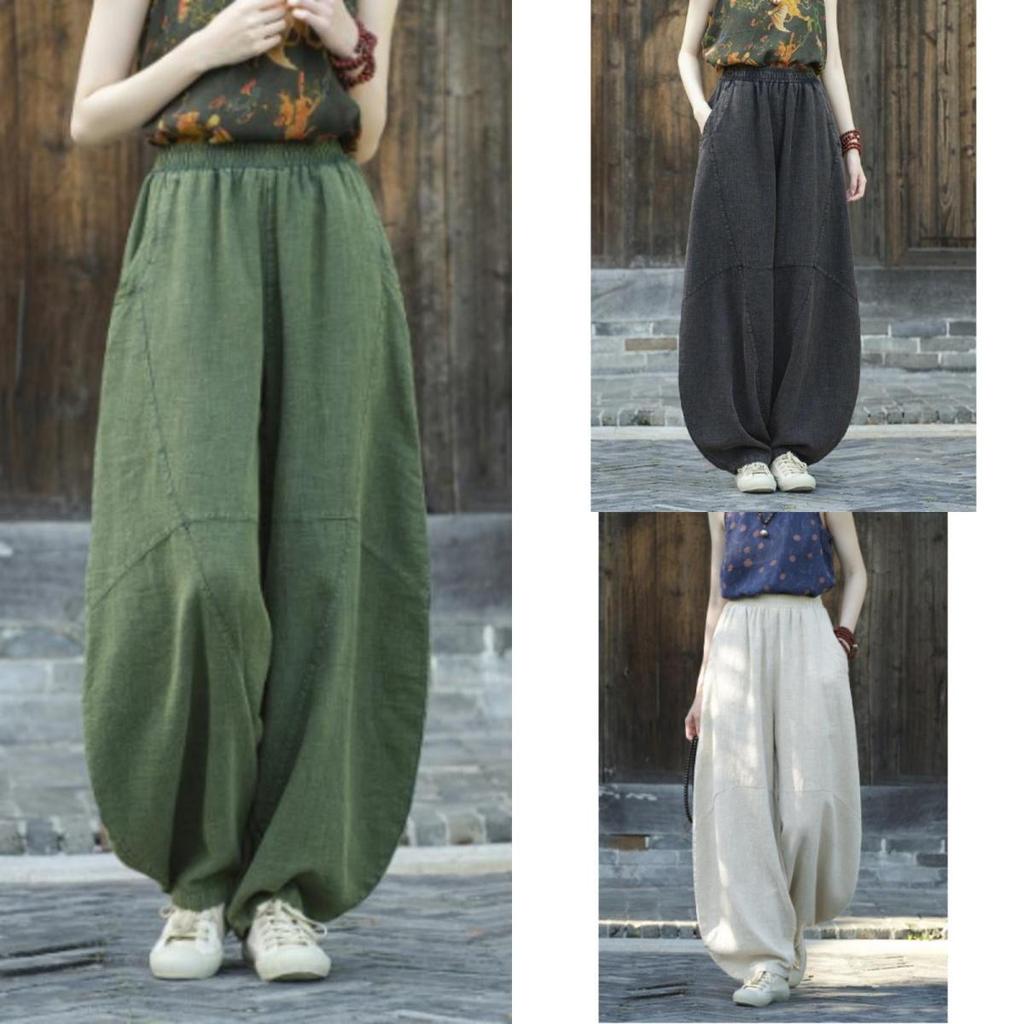 Women's Cotton and Linen Meditation Bloomers Ramie Sand Fried Old Loose Casual Pants Literary Retro Tai Chi Pants