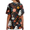 Women V Neck Short Sleeve Scrub Top with Pockets Side Slit Halloween Print Floral Pattern Nurse Uniform Shirt