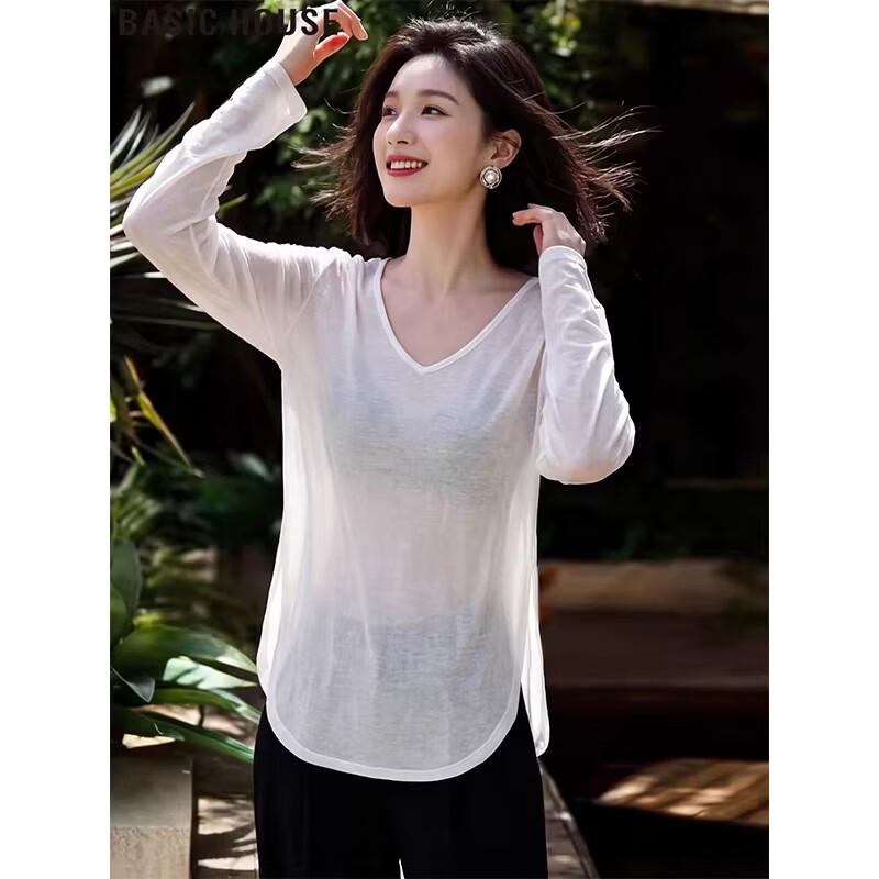 Basic House Women s Ice Silk V-Neck Loose Sun Protection T-Shirt XL