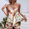 2026 European and American floral print vest and shorts Amazon vacation clothing, women's 2-piece set, foreign style summer