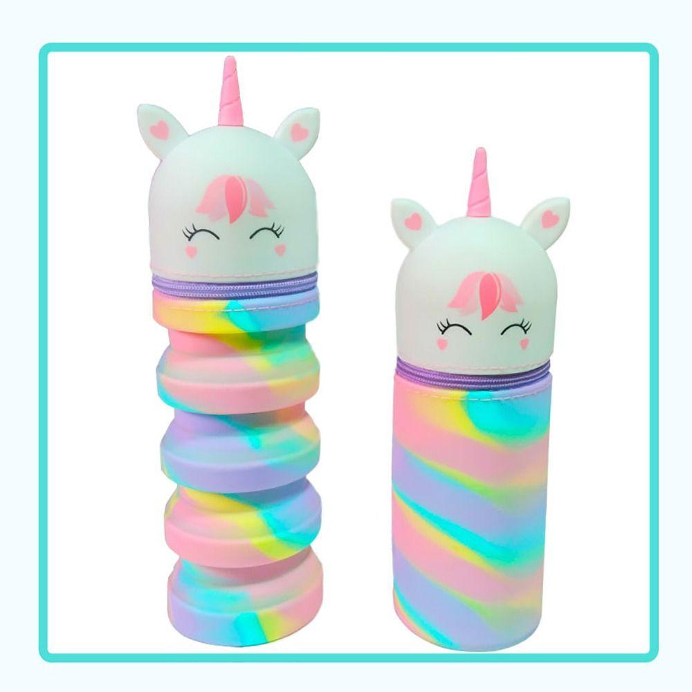 Straight/Folding Unicorn Pen Case Large Capacity Pen Holder for Students