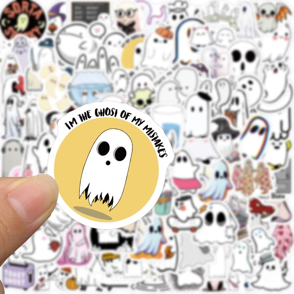 100Pcs Funny Cartoon Ghost Stickers For Luggage Guitar Phone Diary Waterproof Graffiti Kids Toy Diy Cute Spooky Laptop Decals