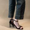 Fashion Sexy Open Toe High Heels Women 2025 Summer New Square Toe Slim Stiletto Ankle Strap Elegant Sandals