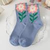 Cotton Women Socks Casual Breathable Japanese Korean Style Cartoon Flower Candy Color  Female Middle Tube Sock