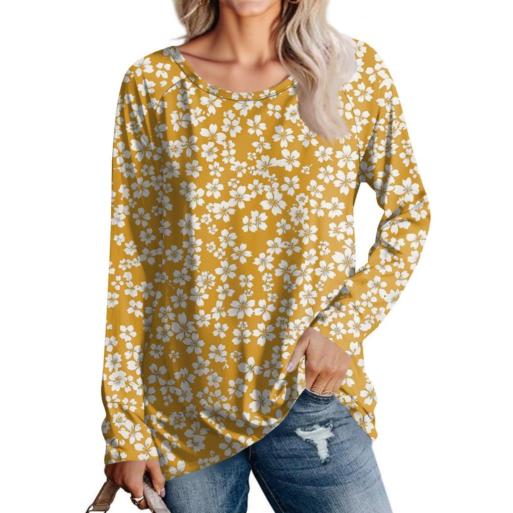 Top Blusa Pullover Casual da Donna a Manica Lunga con Stampa Girocollo