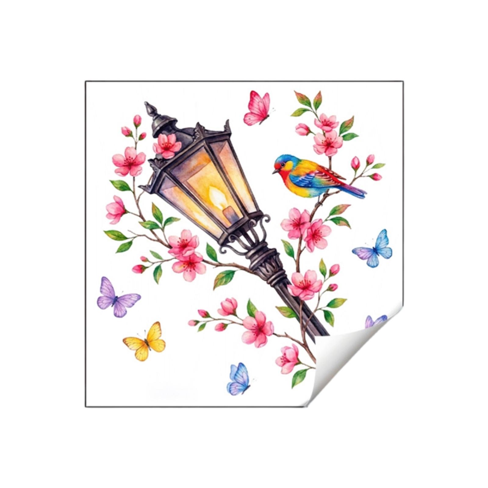

Retro Street Lamp Painted With Flowers, Branches, Birds And Butterflies, Living Room, Entryway, Home Decoration Wall Stickers One Size