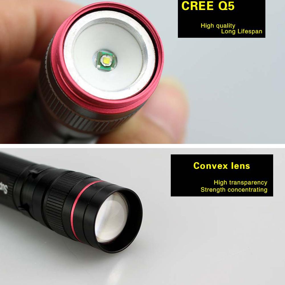 LED Mini Torch Flashlight Q5 Portable Flashlights Adjustable Zoom 3 Modes Waterproof For Outdoor Camping Adventure Lights