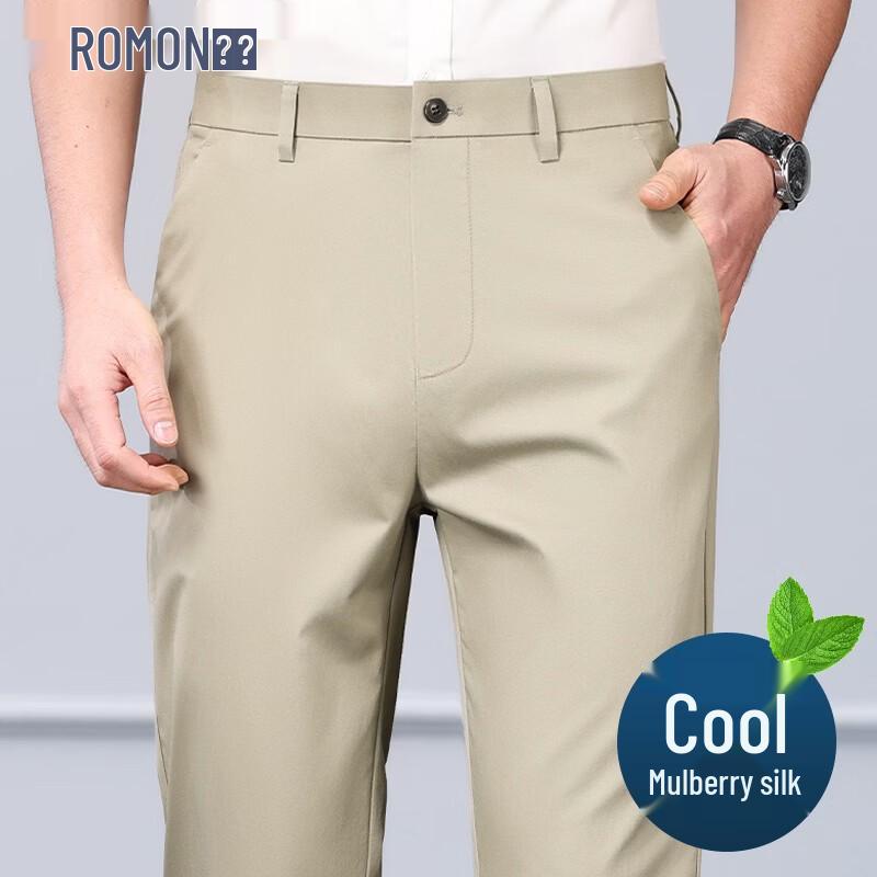 

ROMON Men s Mulberry Silk Blend Casual Straight-Leg Pants 34