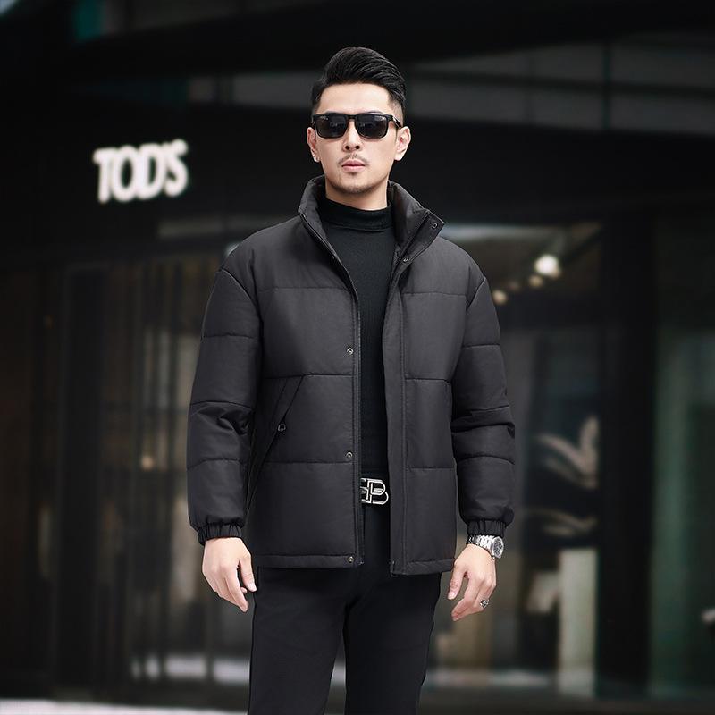 Autumn and Winter First-layer Calfskin Down Jacket Stand-up Collar Short Thickened Leather Leather Jacket Men's Fashion Leather Jacket