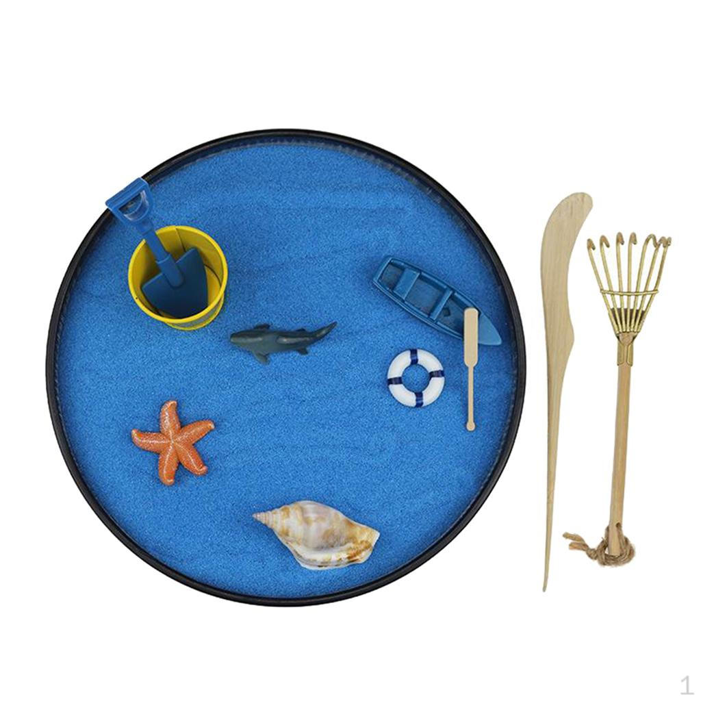 

Box Garden for Desk Ornament with Rake, Drawing Pen and Mini Furnishing Articles - Office Table