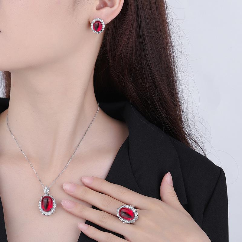 Jewelry Ice Seed Fluorescent Denier Pigeon Blood Red Corundum Plain Body Jade Pendant Set Main Stone 13 * 18-10