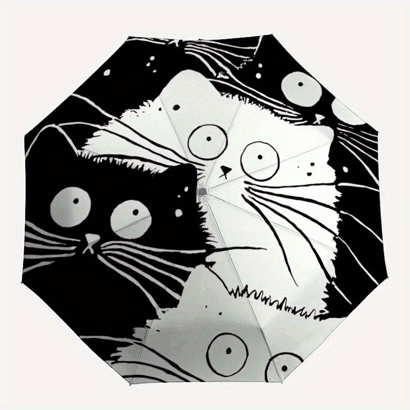 1pc Cat Illustration Automatic Open/Close Umbrella, Umbrella with cartoon Design, Portable Compact Umbrella for Men & Women, Good Holiday Gi