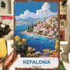 D Flat Pc DFlat Metal Sign Corfu Greece Landscape Tin Painting X InchesX Cm Featuring a Seaside Town with Blue