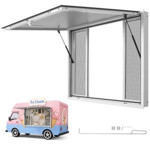 VEVOR Concession Window 1220x915mm Aluminum Alloy Frame Service Window, for Food Truck, Up to 85 Degrees Stand Serving w/ 4 Sliding Screen Windows