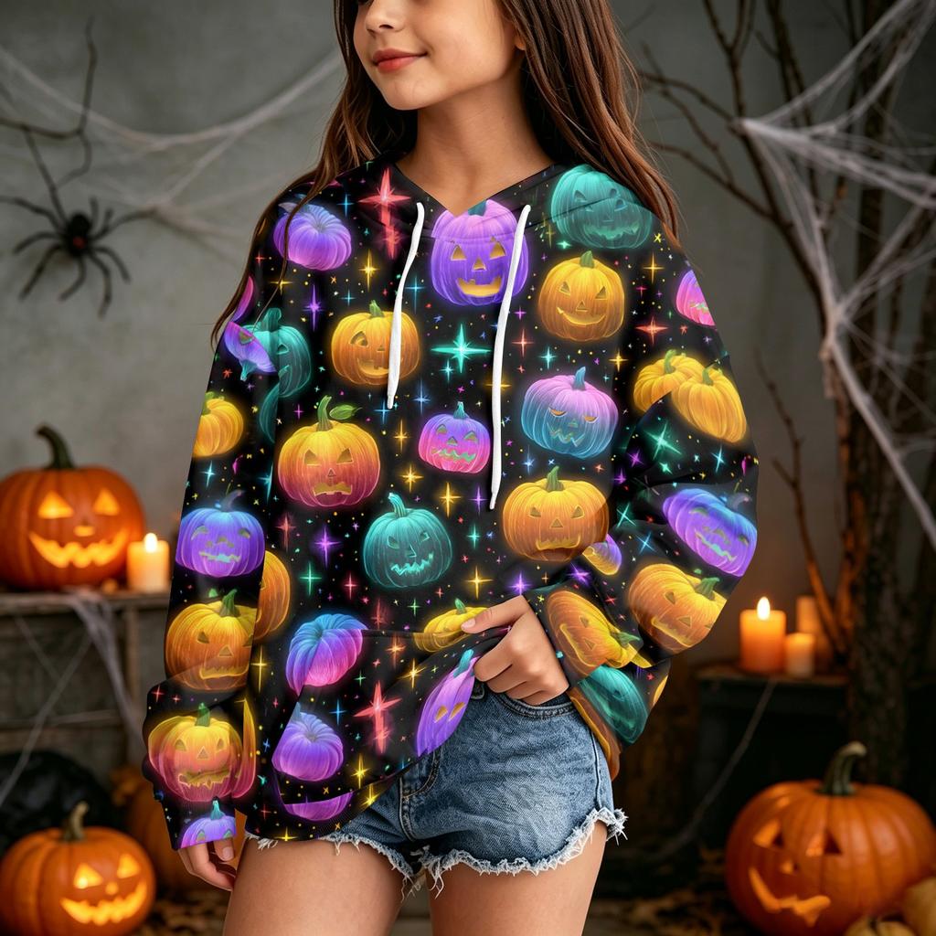 Children's Casual Hoodie with Halloween Print Pullover for Holiday Parties