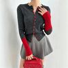 Women's contrasting cuff knitted cardigan crew neck single-breasted slim-fit knitted top autumn and winter casual cardigan sweater