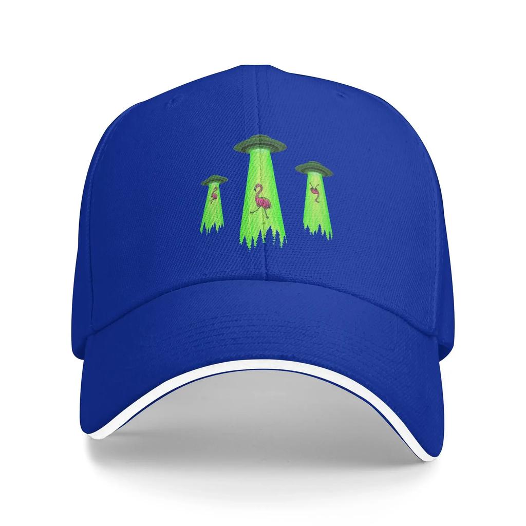 UFO Flamingo Abduction Alien Graphic Baseball Cap Cotton Adjustable Funny Casual Dad Hat