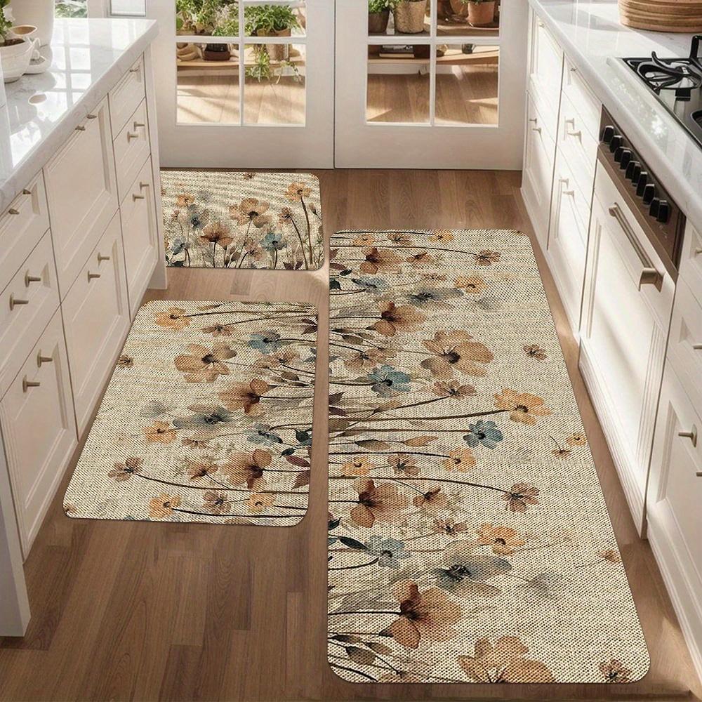 1Pcs Anti Fatigue Kitchen Rugs, Minimalist Floral  Print Waterproof Non-Slip Thick Cushioned Kitchen Mat Heavy Duty Comfort Standing Mat for Kitchen