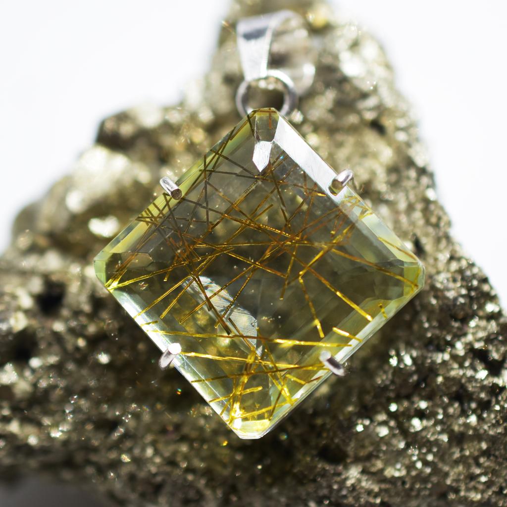 Lab Crated Yellow Rutilated 925 Sterling Silver Pendant 81.20 Ct Gems Certified My-343-k