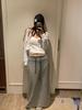 2025 Autumn/Winter Women's Korean Long Tie-Waist Striped Half Brushed Skirt