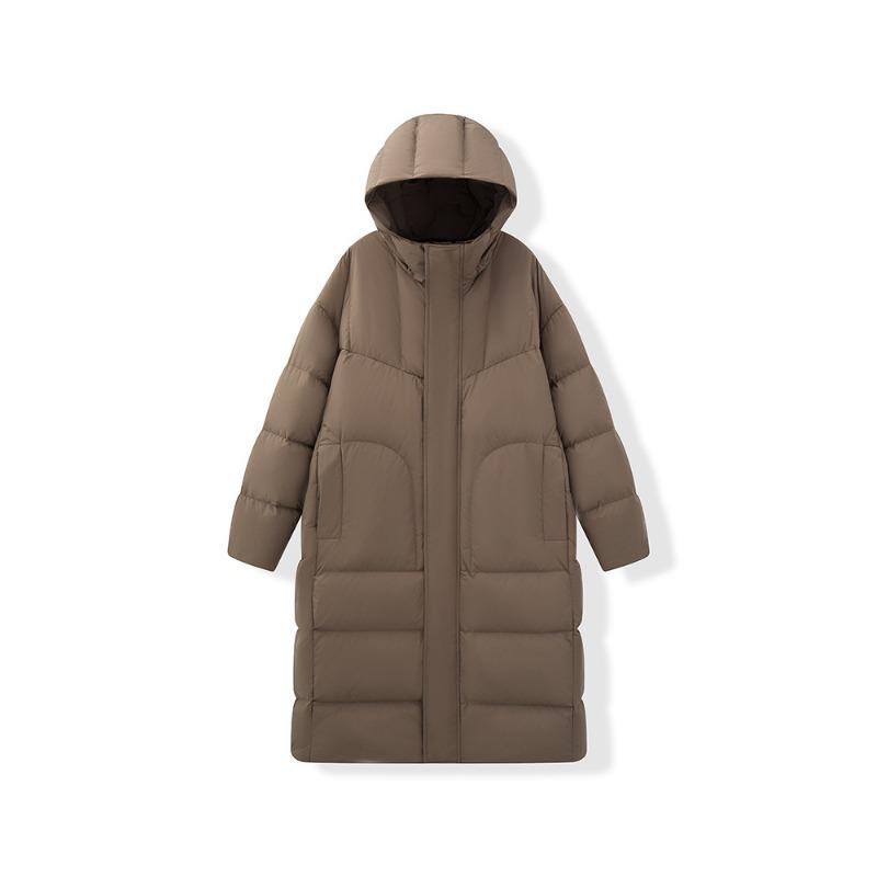 

Long knee down jacket hooded jacket thickened winter white duck down warm cold windproof breathable S верблюд