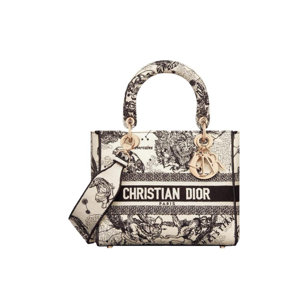 Dior Lady D Lite Embroidery Handbag, Shoulder Bag, Crossbody Bag, Handbag Medium Women's Milk White M0565ORHZ-M941