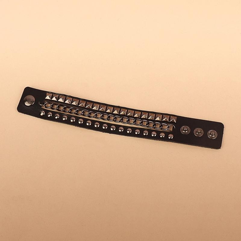 Multilayers Rock Spike Rivets Chain Bracelet Gothic Punk Wide Cuff Leather Bracelet Bangle Fashion Bracelet Jewelry