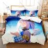 Amane Kanata Blue Hair Wing Angel Anime Print Duvet Cover + 2 Pillowcases Soft Pastel Microfiber Bedroom Decor