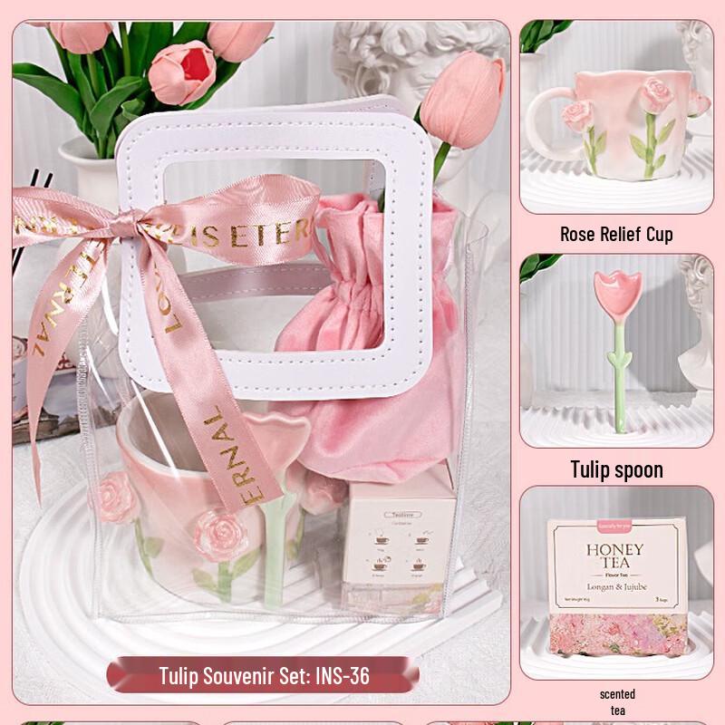 Rose Embossed Mug Gift Set INS-36 Rose Mug Set