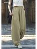 Women's Retro Ramie Sand-Washed Distressed Loose Lantern Pants for Meditation and Tai Chi