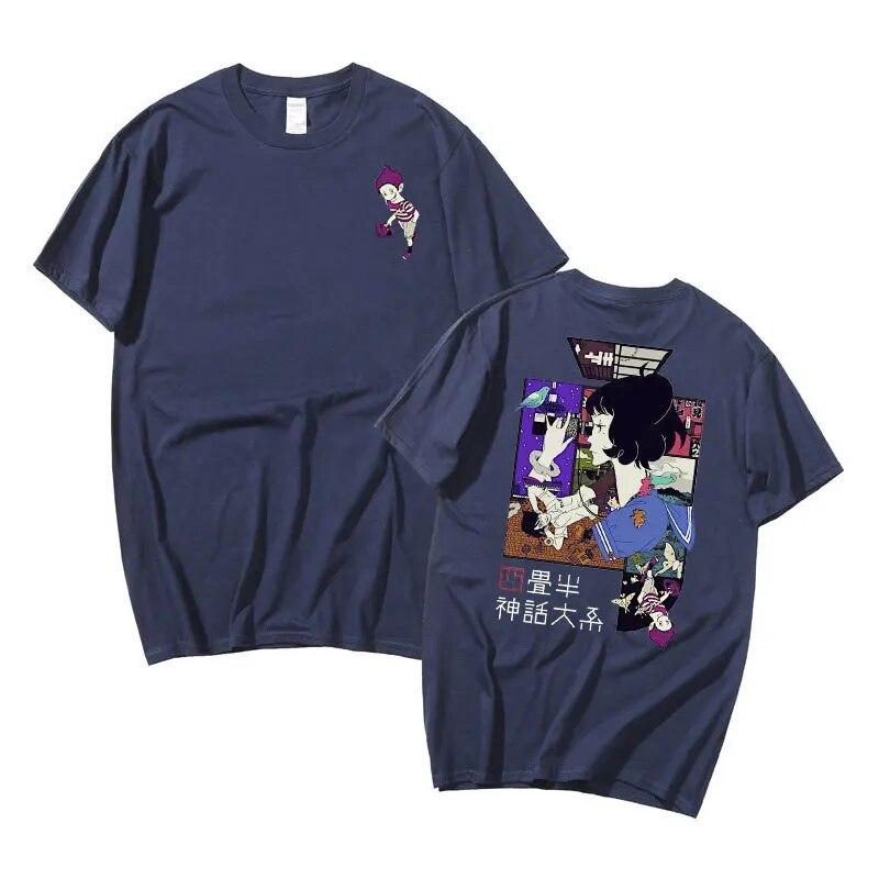 Anime Unisex Frauen Übergroßes Baumwoll-T-Shirt The Tatami Galaxy Doppelseitig bedrucktes T-Shirt Neue Cartoon Unisexga Shinwa Taikei T-Shirts