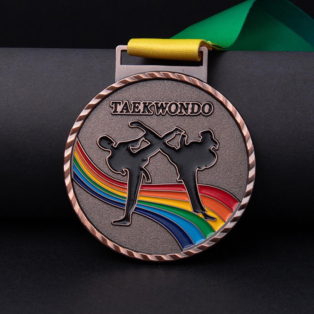 Taekwondo Gewinner Belohnungen Medaillen Gold Silber Kupfer Beharrliche Spiele Allgemeiner Sport Gold Silber Bronze Medaille mit Bändern