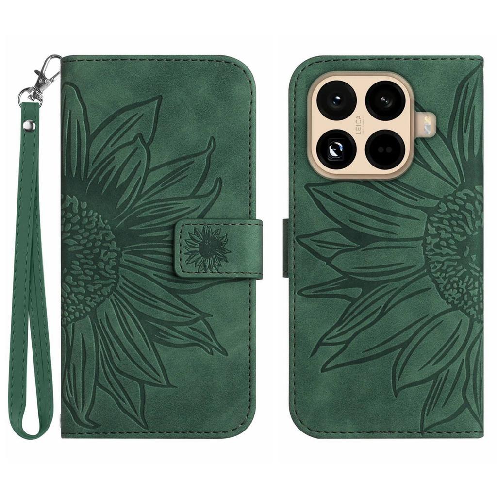 For Xiaomi 15T Pro Case Sunflower Imprint Leather Wallet Phone Cover with Wrist Strap