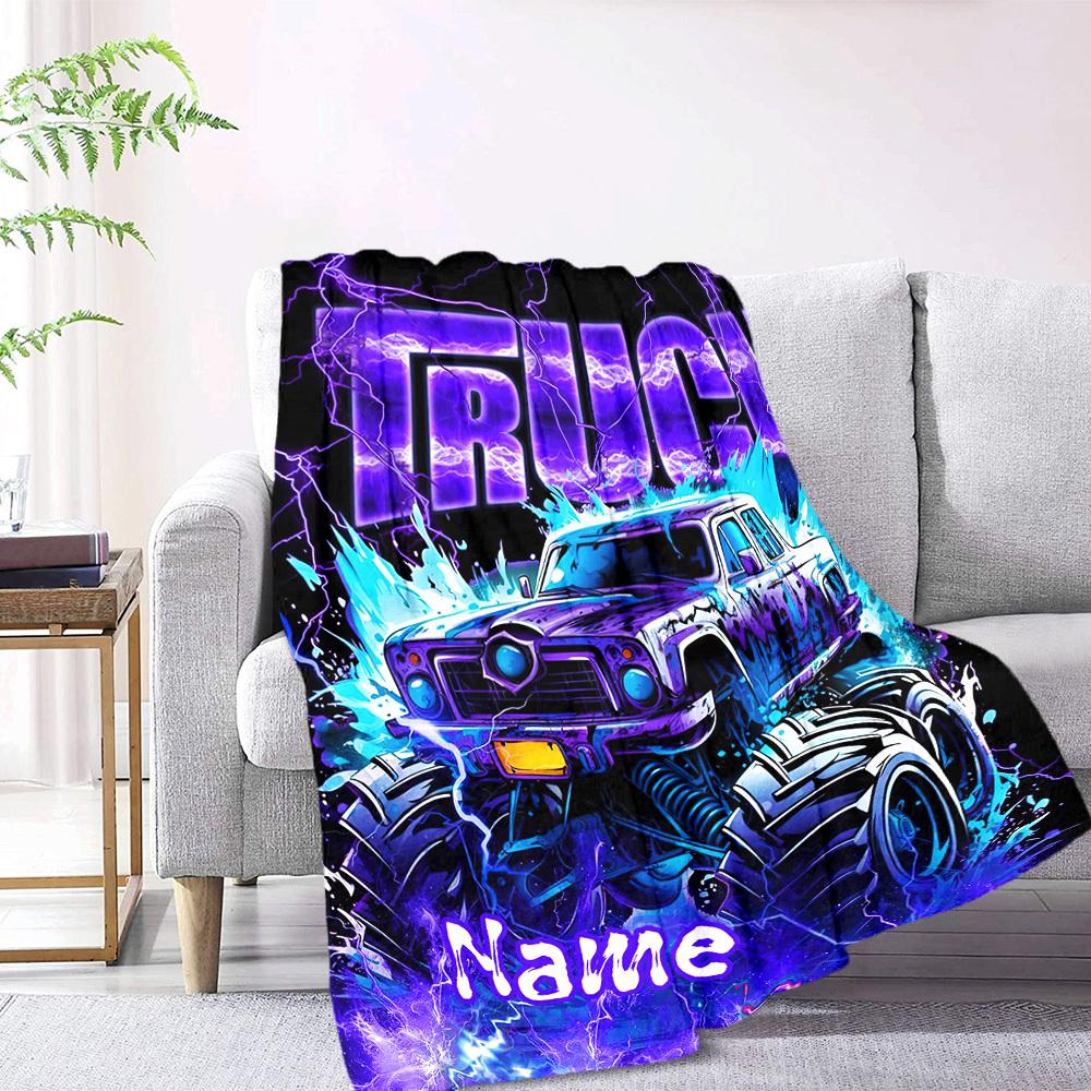 Thundering Monster Truck Electrifying Adventure Throw Customizable Blanket Customize Your Name Warmthful Decor Versatile For Sofa Couch Office Bed