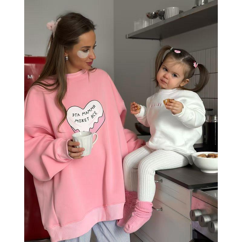 

Fashion Wind New Arrival Fashion Heart Printing Crew Neck Pullover Sweatshirt Loose Tops Loose Printed Top Pink L