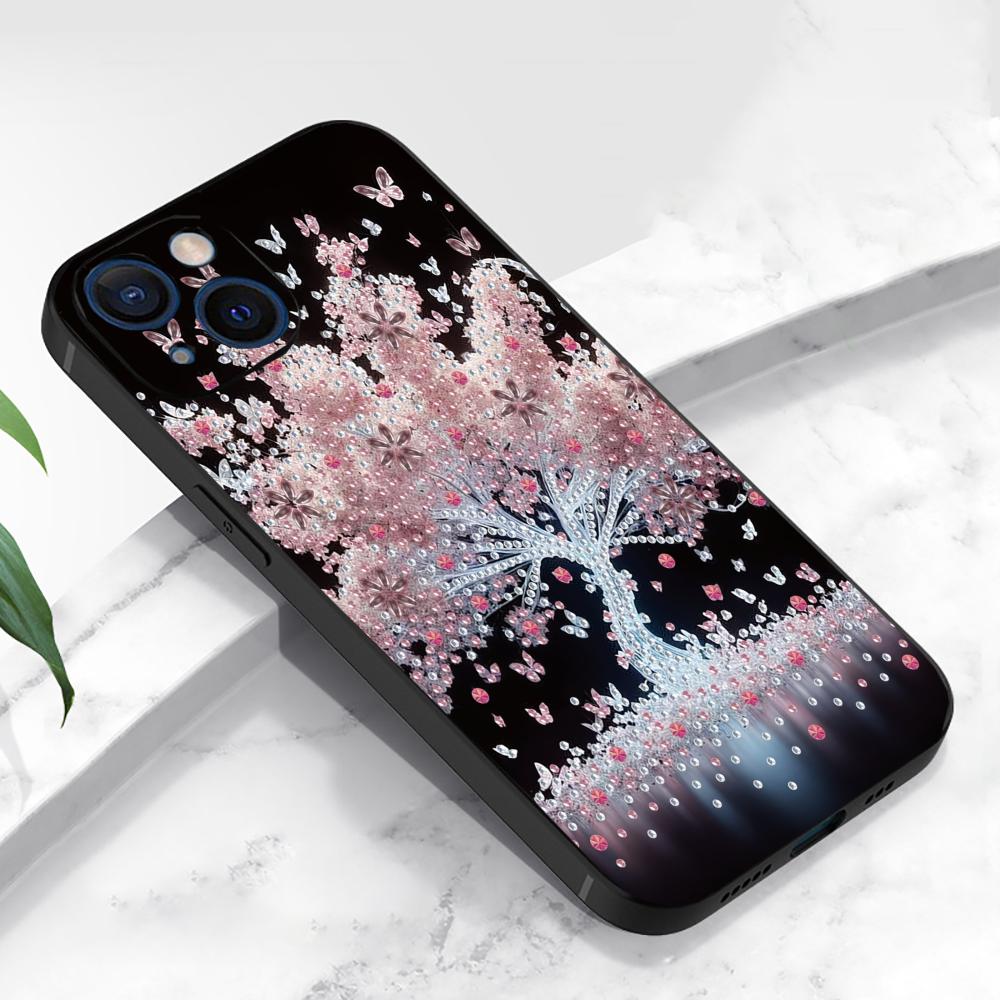 Creative Pink Tree Design Pattern Phone Case Suitable for iPhone 17 16 15 14 13 12 11 Pro/Max/Plus Anti Drop Frosted Soft Shell
