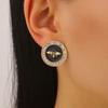 Personality Metal Lion Bee Stud Earrings with Rhinestones for Women Fashion Drip Oil Round Geometric Earrings Neo-Gothic Jewelry