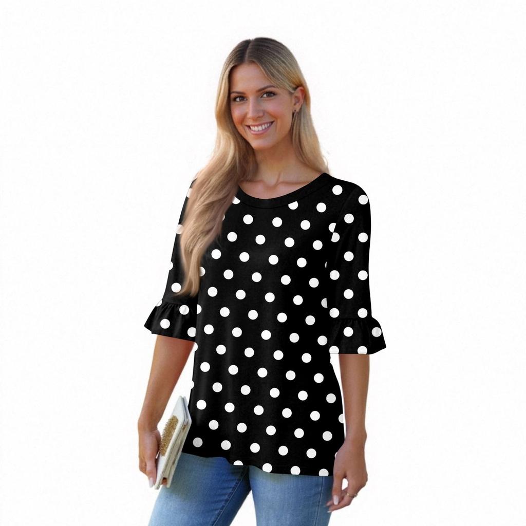 Women's Casual 3/4 Sleeve Top Summer O-neck Puffy Sleeve T-shirt Top