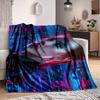 1Pc Cyberpunk Neon Portrait Flannel Blanket, Soft And Comfortable, Casual Warm, Camping Travel, Christmas, Halloween Xmas Gift S1526